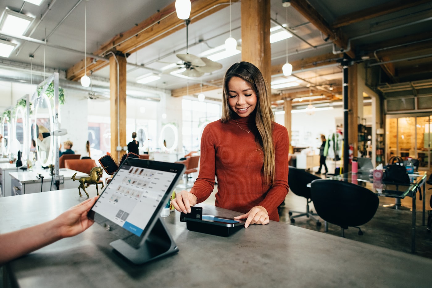 Shop owner at a working counter